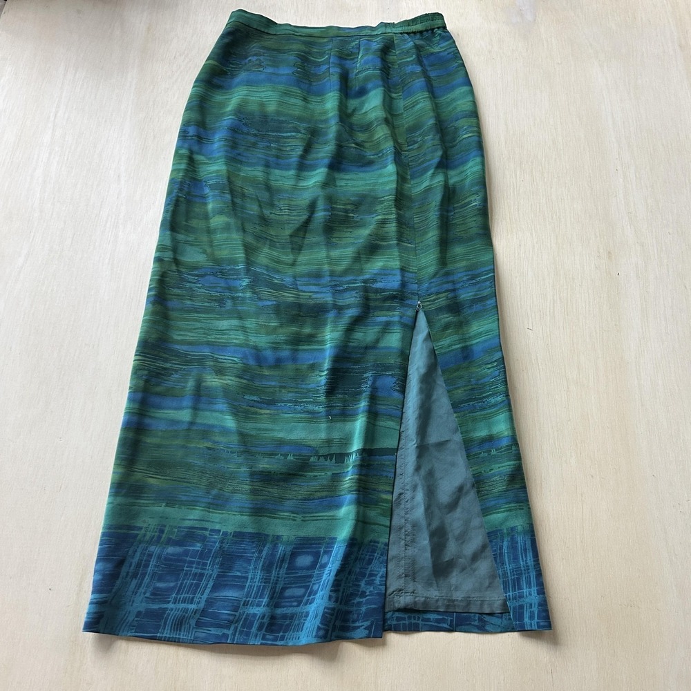 Maggy London Green and Blue Striped Midi Skirt